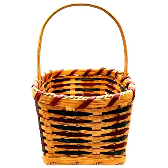 Amish Handwoven Reed & Oak Basket Handle 10x7x4 Signed Sammie Miller Collectible - Picture 5 of 7
